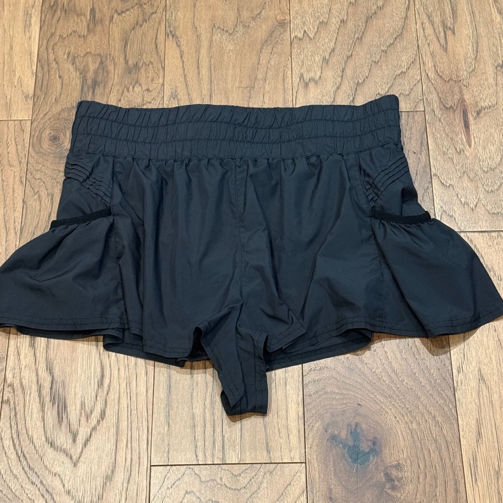 Free People FP Movement Get Your Flirt On Shorts Black Smocked Waist Large